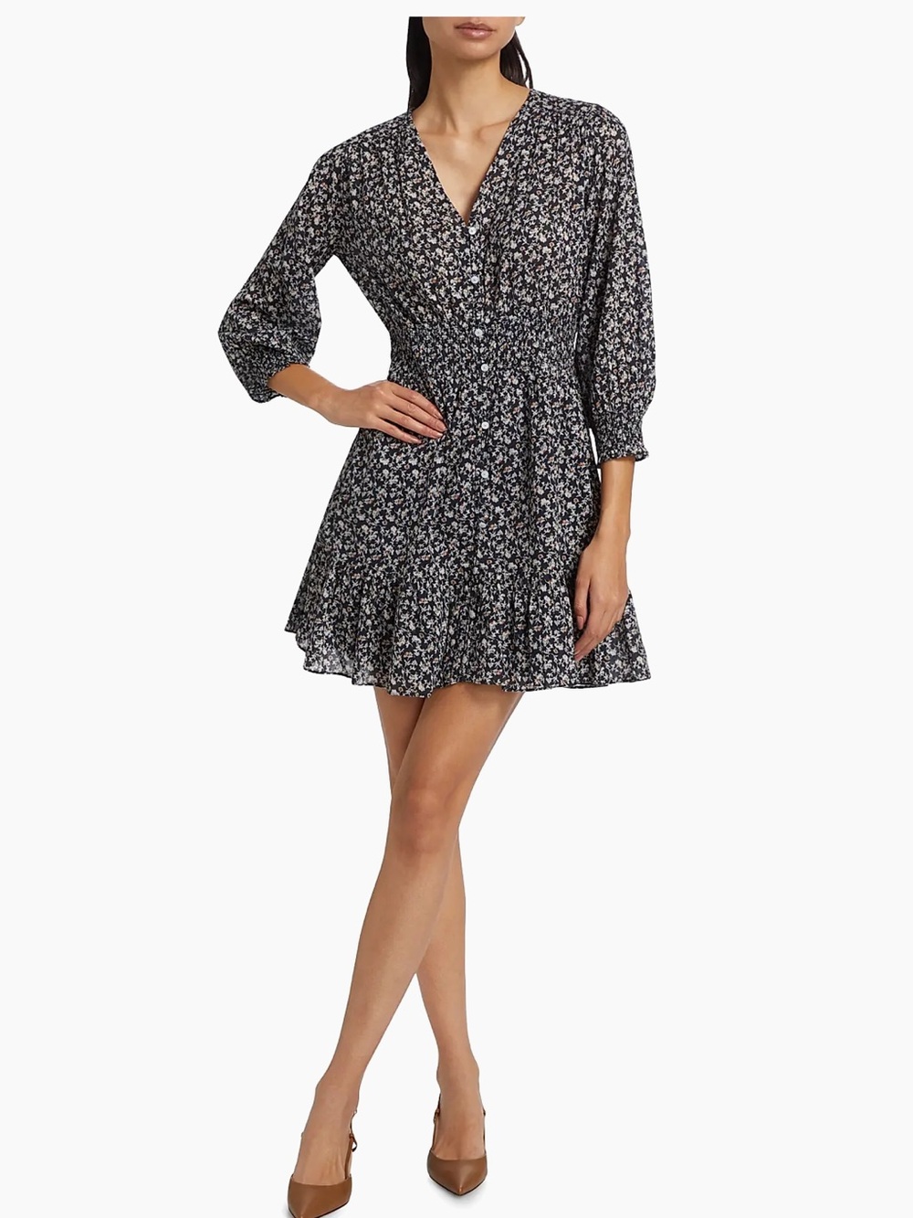 Veronica Beard Navy Floral Print Cotton 3/4 Sleeve Katari Mini Dress Sz. 00